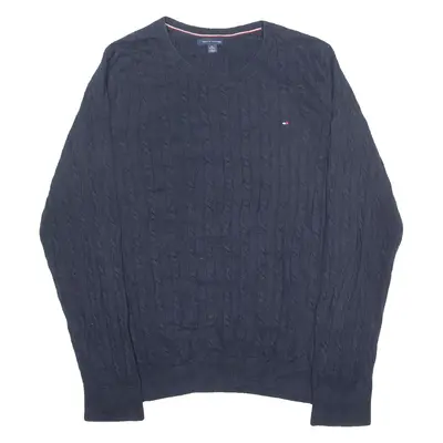 TOMMY HILFIGER Mens Jumper Blue Cable Knit XL