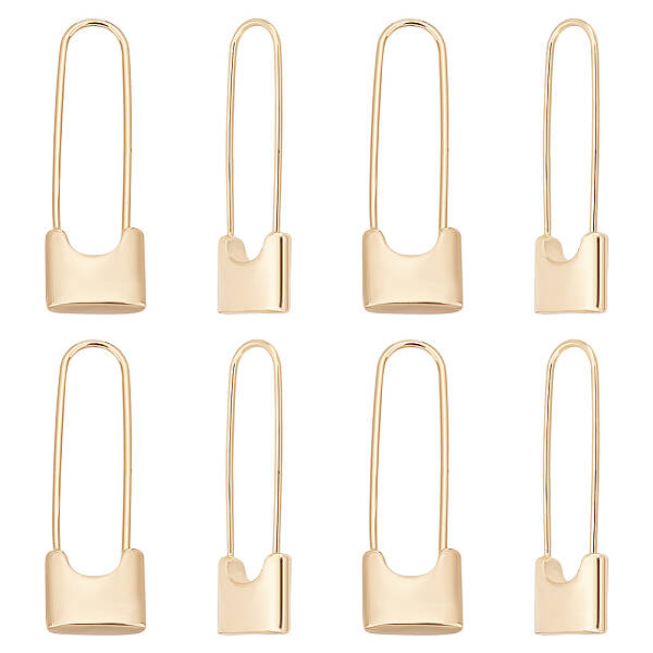 8Pcs Brass Safety Pin Shape Dangle Hoop Earrings for Men Women