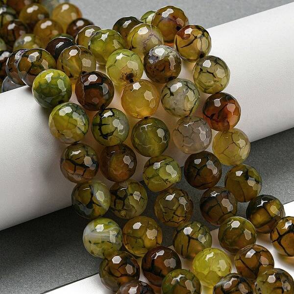 Faceted Natural Dragon Veins Agate Beads Strands