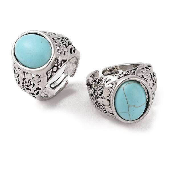 Oval Synthetic Turquoise Cuff Rings