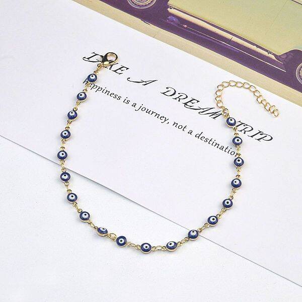 Christmas Brass Evil Eye Enamel Link Chain Anklets for Women