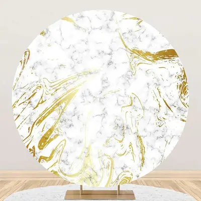 Golden Grey Abstract Marble Round Birthday Backdrop - Aperturee