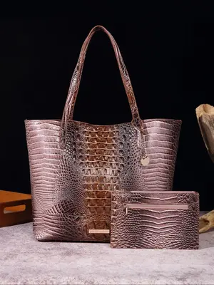 Fashion Crocodile Embossed Tote Bag & Square Bag, Large Capacity Shoulder Bag & Clutch Purse for Women, Casual Versatile High...