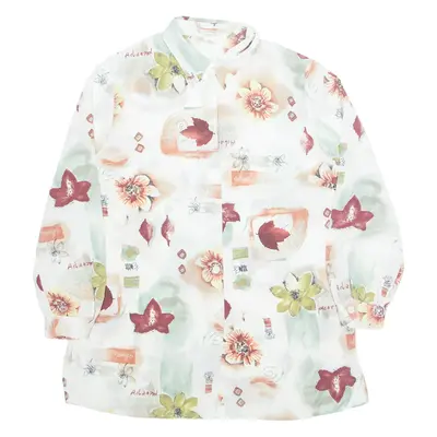 Womens Printed Shirt White Collared Long Sleeve Viscose Floral M