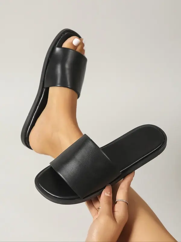Women's Simple Style Plain Color Slides Sandals, Casual Comfortable Non-slip Flat Sandals, Fashionable Shoes for Summer Beach...