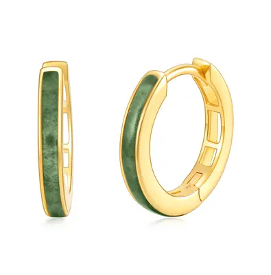 14K Gold Agate Hoop Earrings