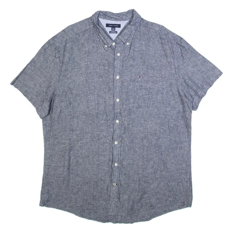 TOMMY HILFIGER Mens Plain Shirt Blue Linen 2XL