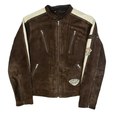 Mens Biker Jacket Brown Leather Suede S
