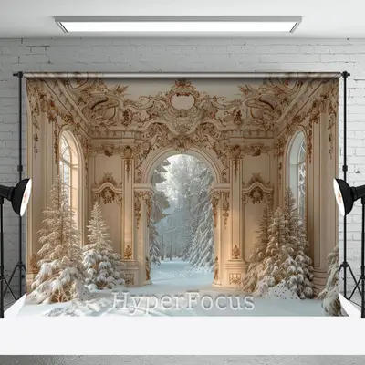 Luxury White Palace Architecture Winter Backdrop - Aperturee