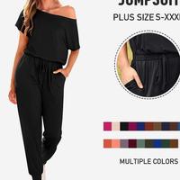 PGM Women's Summer Romper Jumpsuit Plus Size S-XXXL Batwing Sleeve Drawstring Off Shoulder Elastic Waist Loose Fit Casual Kor...