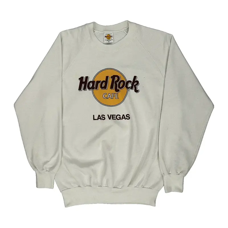 Made In Usa Las Vegas Hard Rock Cafe Spellout Sweatshirt - XL White Polyester Blend