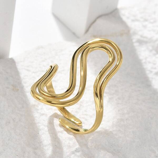 Wave 304 Stainless Steel Cuff Rings