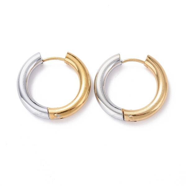 Two Tone 304 Stainless Steel Hinged Hoop Earrings for Women
