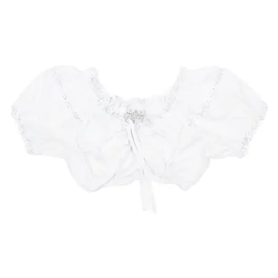 LANDHAUS Womens Cropped Blouse White Puff Sleeve M