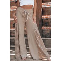 Smoke Gray Boho Lace Patchwork Wide Leg High Waist Pants