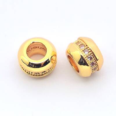 Brass Micro Pave Cubic Zirconia Rondelle Beads