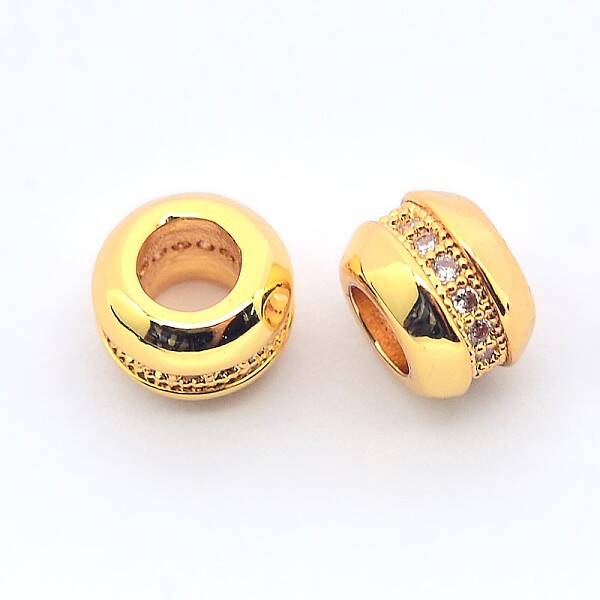 Brass Micro Pave Cubic Zirconia Rondelle Beads