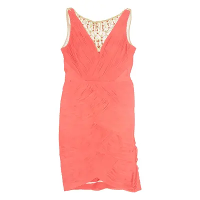 ADRIANNA PAPELL Beaded Pleated Pencil Dress Red Sleeveless Knee Length Womens UK 8
