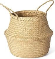 Woven Seagrass Plant Basket, Indoor Wicker Belly Basket Planter with Handle, Natural Flower Pot, Suitable for Fiddle Leaf Fic...