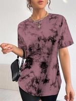 Women's Tie Dye Print Round Neck Tee, Fashion Casual Short Sleeve T-shirt for Daily Wear, Ladies Summer Clothes, Women's T Sh...