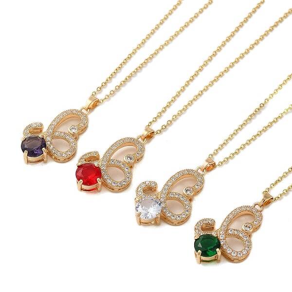 Brass Micro Pave Cubic Zirconia Pendant Necklaces for Women