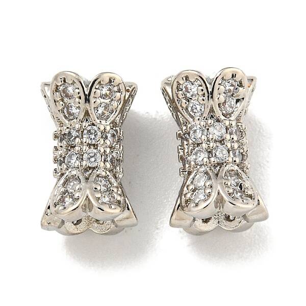 Rack Plating Brass Micro Pave Clear Cubic Zirconia Beads