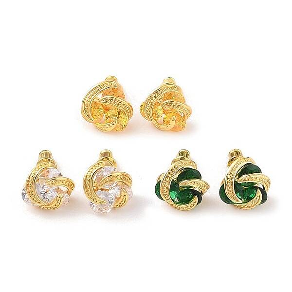 Rack Plating Brass Micro Pave Cubic Zirconia Stud Earrings
