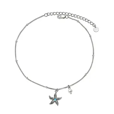 Sterling Silver Cubic Zirconia Starfish Single Layer Charm Anklet