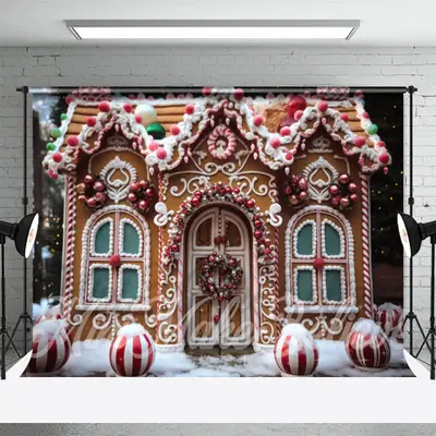 Candy House Snow Photo Studio Christmas Backdrop - Aperturee