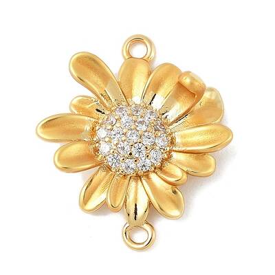 Flower Brass Micro Pave Clear Cubic Zirconia Connector Charms