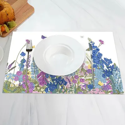 Violet Purple Flowers Leaf Spring Set Of 4 Placemats - Aperturee