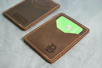 Leather Card Holder Wallet, Anniversary Credit Card Wallet, Custom initials Slim Card Wallet, Minimalistic, Unisex Slimline D...