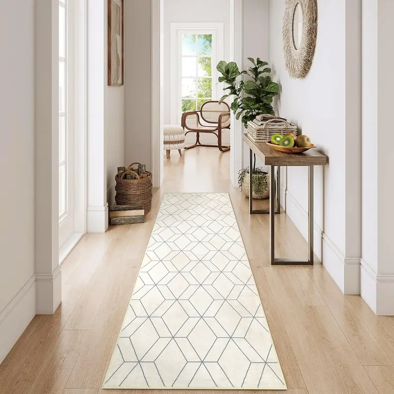 Garvee Washable Modern 2x6 Runner Rug, Soft Low Pile, Non Slip Backing, Faux Wool, Ultra Thin Foldable, Beige, Entryway Laund...