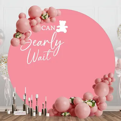 Pink We Can Bearly Wait Round Baby Shower Backdrop - Aperturee