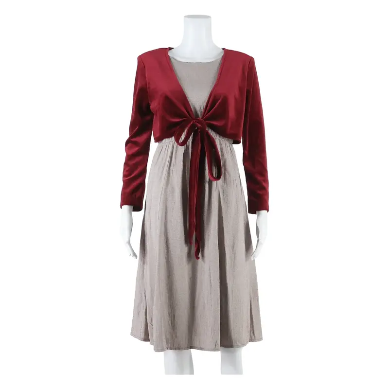 DISORDERLY CONDUCT Womens Day Dress Maroon Houndstooth Long Sleeve Knee Length L