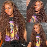 [NEW IN] Brown Chocolate Deep Wave Wigs Bling Hair 13x4 13x6 Hd Lace Frontal Human Hair Wig Colored Water Wave Lace Front Wig...