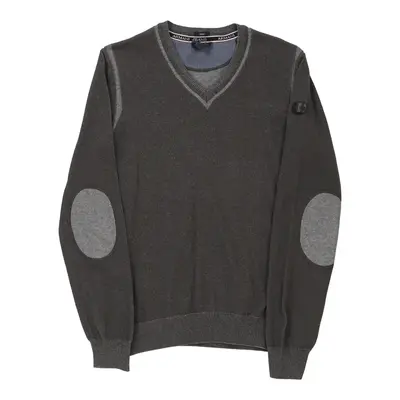Armani Jeans V-neck Jumper - Large Grey Cotton