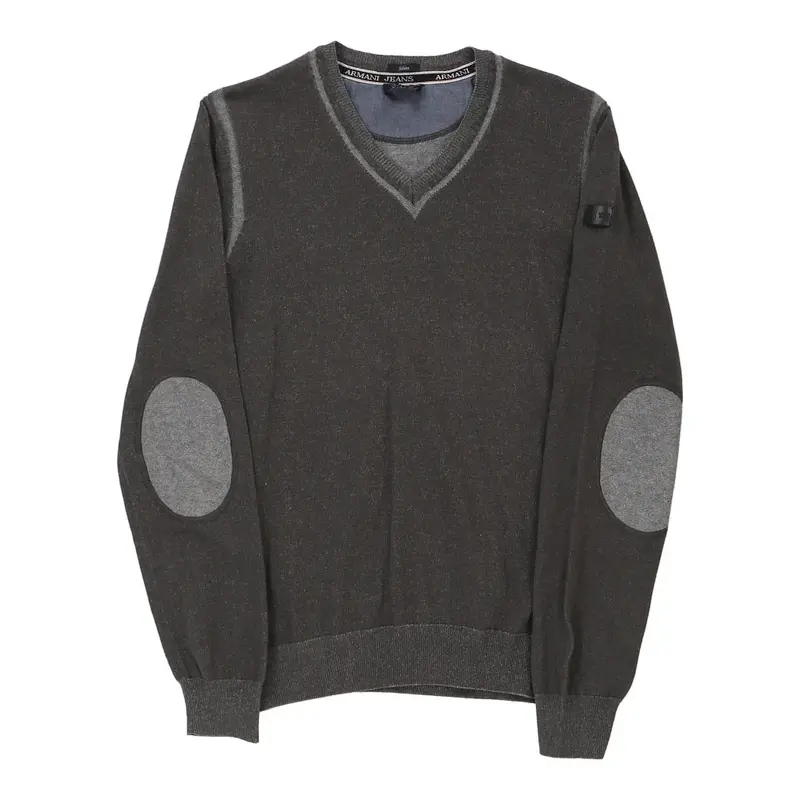 Armani Jeans V-neck Jumper - Large Grey Cotton