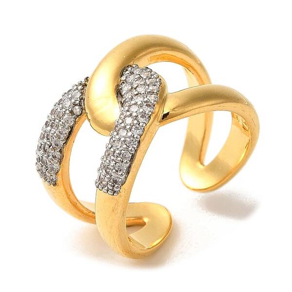 Brass Micro Pave Cubic Zirconia Cuff Rings for Women
