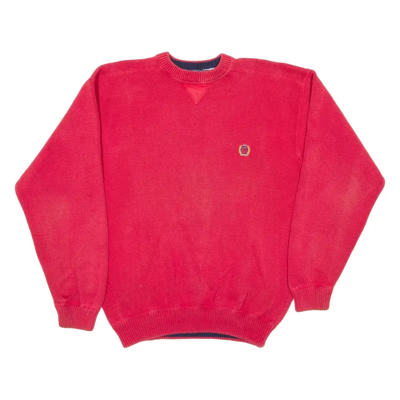 TOMMY HILFIGER Mens Jumper Red Chunky Knit L