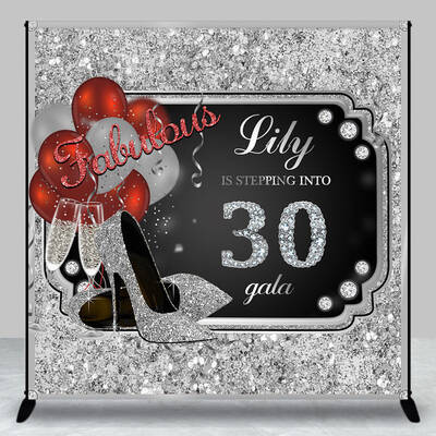 Black Silver Red Custom 30th Birthday Party Backdrop - Aperturee