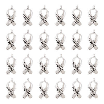 Breast Cancer Awareness Ribbon Carved Word Hope Tibetan Style Alloy Message Pendants