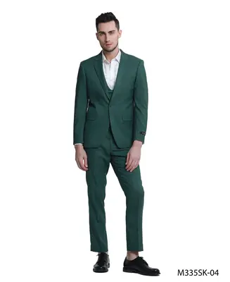 Tazio Men's 3 Piece Skinny Fit Suit  Textured Solid Fabric