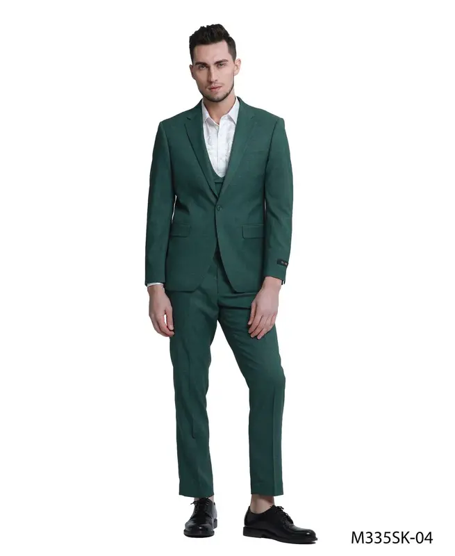 Tazio Men's 3 Piece Skinny Fit Suit  Textured Solid Fabric