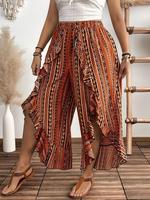 【Plus Size】all Over Ethnic Pattern Wide Leg Pants, Boho Casual Comfy Aztec Print Trousers for Daily Holiday Vacation Wear...