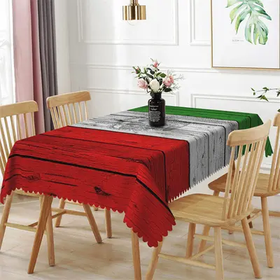 Red White Green Crown Pattern Wooden Tablecloth - Aperturee