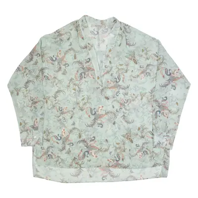ALL SAINTS Sheer Womens Printed Blouse Green V-Neck Crazy Pattern UK 12