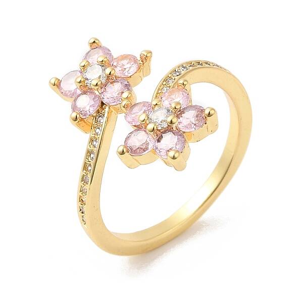 Cubic Zirconia Flower Open Cuff Rings