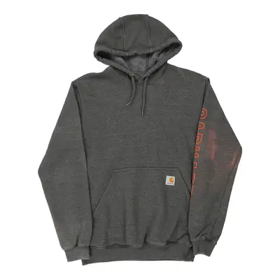 Carhartt Spellout Hoodie - Small Grey Cotton Blend