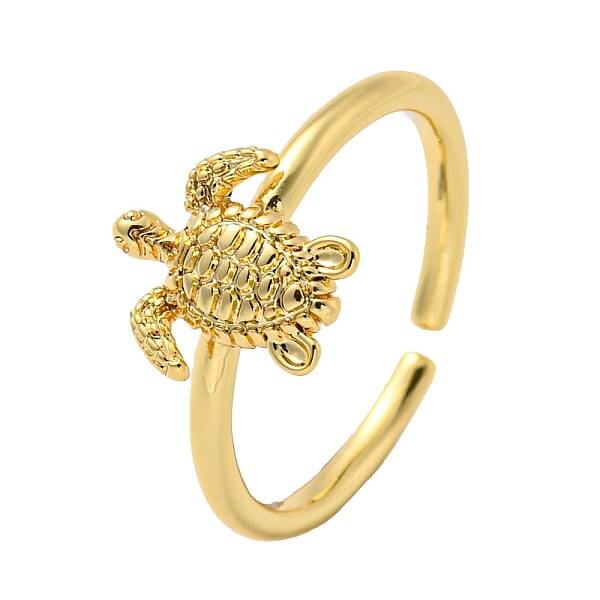 Rack Plating Brass Sea Turtle Open Cuff Rings for Women